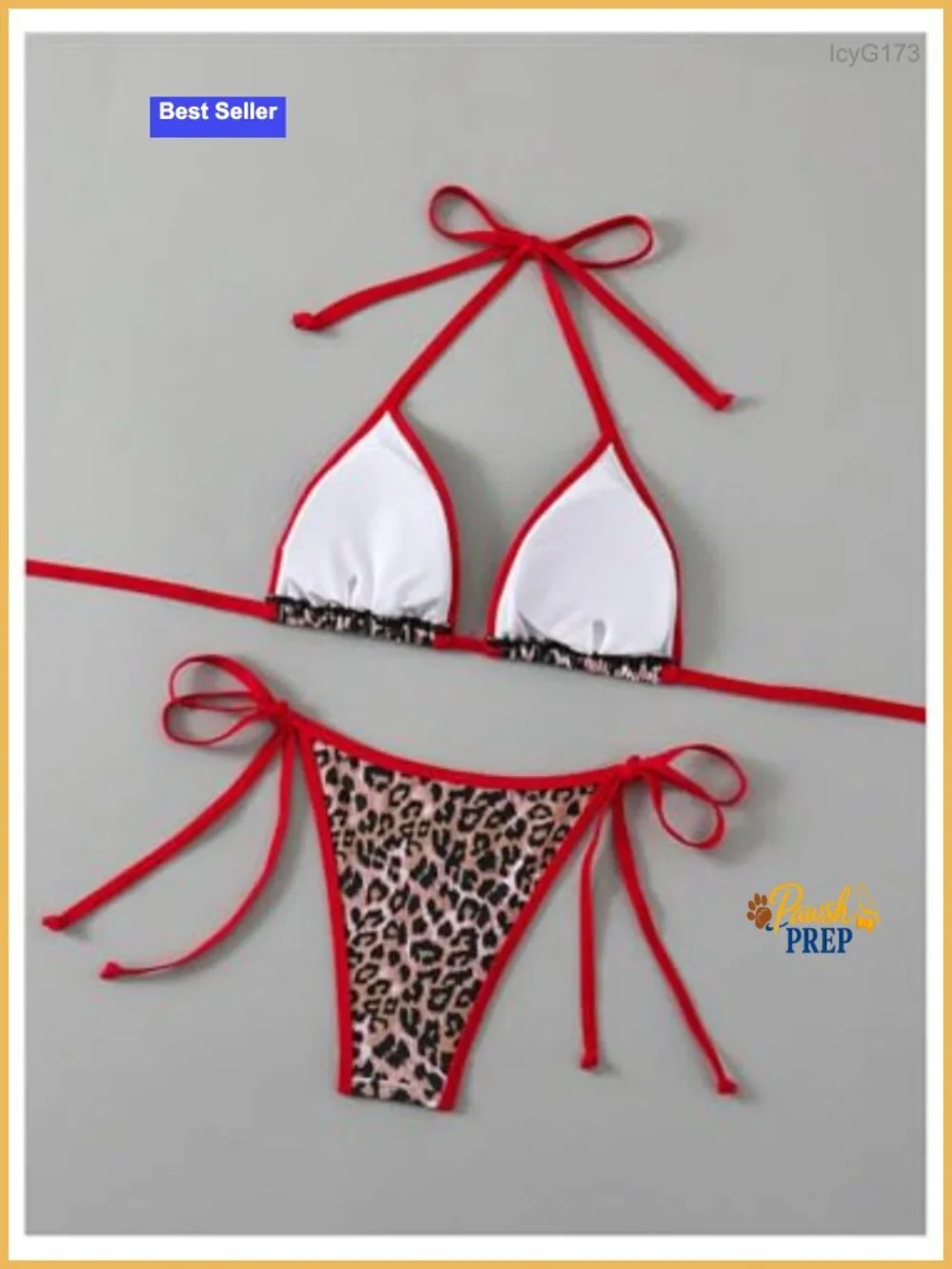 Women's 2 Piece Leopard Print Bikini Set Halter Triangle High Cut Swimwear